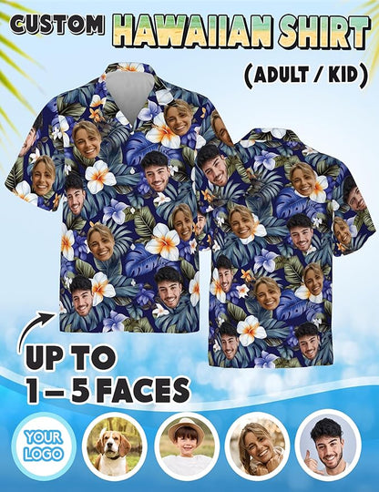 Custom Hawaiian Shirt with Face Photo Picture for Men Women Kids Youth Adult, Tropical Personalized Hawaiian Shirts Gift