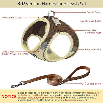 AIITLE Step in Dog Harness and Leash Set - No Pull Escape Proof Vest Harnesses with Soft Mesh and Reflective Bands, Adjustable Pet Outdoor Harnesses for Small and Medium Dogs Beige M