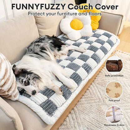 FUNNY FUZZY Pet Couch Covers for Sofa, Couch Covers for Dogs Washable Dog Couch Cover Protector Cream-Colored Furniture Sofa Covers for Dog Handmade Pure Cotton Pet Bed Mat (Grayish Blue, 27.6"×70.9")