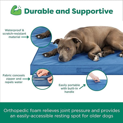 FurHaven Cooling Dog Bed – XL Foam Mattress for Joint Pain Relief, Waterproof Liner, Removable Washable Cover, Durable for Outdoor Use, Deluxe Grid Indoor/Outdoor Bed – Blue, Jumbo