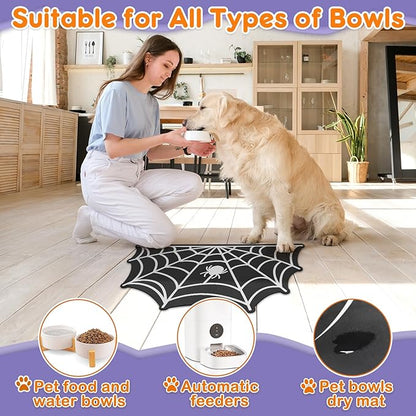 Pet Mats for Food and Water Dog Cat Food Mats Pet Feeding Mat Anti-Slip No Stains Quick Dry Floors Waterproof Placemat for Pet Food Water Bowl Mat Halloween Decorations - 23.6"x15.7" Spider Web