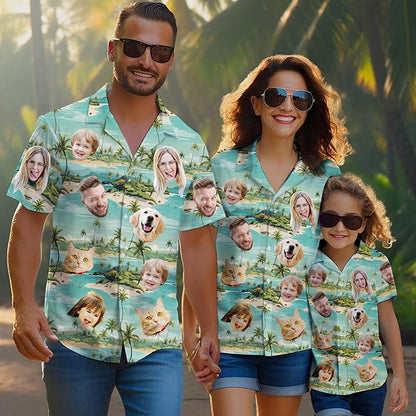 Custom Hawaiian Shirt with Face Photo Picture for Men Women Kids Youth Adult, Tropical Personalized Hawaiian Shirts Gift