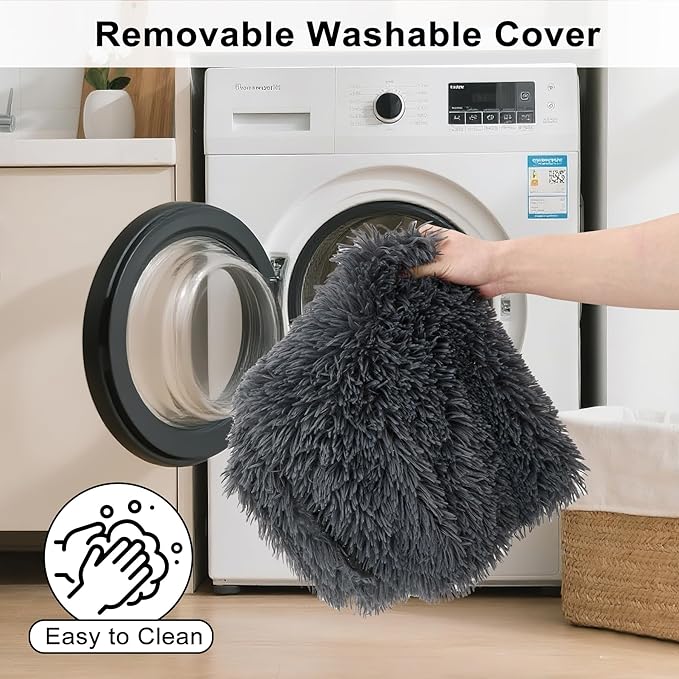 Fluffy Orthopedic Dog Beds for Medium Dogs with Washable Removable Cover Dog Crate Bed Egg Crate Foam Support Plush Pet Pad Mat with Anti-Slip Bottom (36 * 24,Dark Grey)