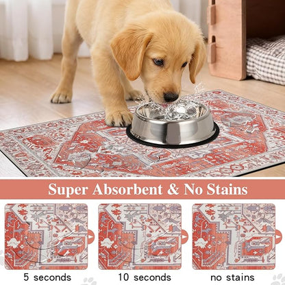 famibay Dog Food Mat, Absorbent Cat Dog Mats for Food and Water, No Stains Quick Dry Pet Cat Bowl Mats with Non Slip Backing, Boho Pet Feeding Mat for Floor Waterproof 16"x24"