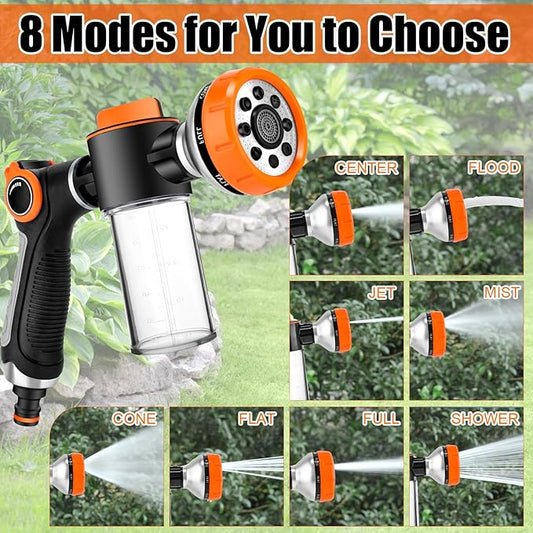 Dog Wash Hose Attachment, High Pressure Garden Water Hose Nozzle 8 Way Foam Sprayer with Soap Dispenser Bottle for Watering Plants, Car Washing, Pet Showering Bathing Tool