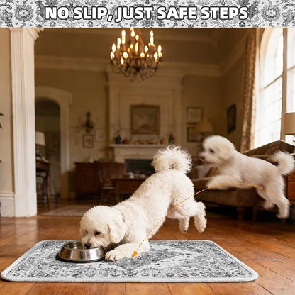 PUPTECK Dog Food Mat, Absorbent Pet Feeding Bowl Mat, Non-Slip Dog Mat for Food and Water, Quick Dry No Stains Cat Placemats Pet Supplies for Messy Drinkers, Grey 12"x20"