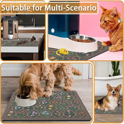 Absorbent Pet Dog Bowl Mat for Food and Water, Pet Cat Food Feeding Mat with Non Slip Rubber Backing, Dog Food Mats for Floors Waterproof, 24"x32"