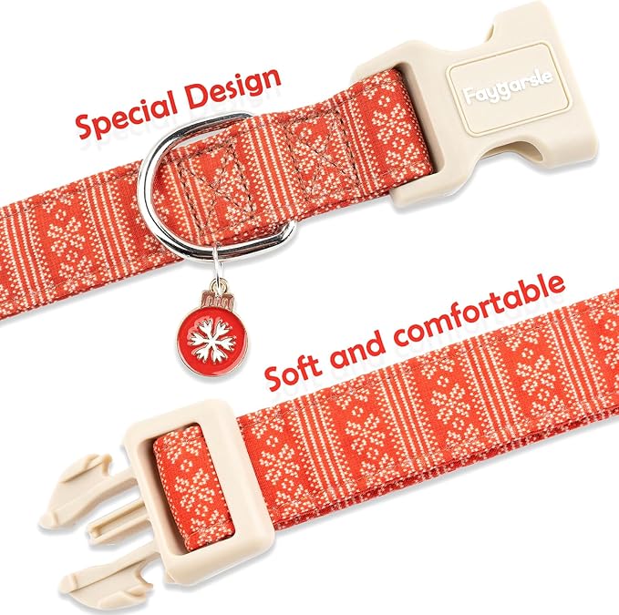 Faygarsle Christmas Dog Collar, Red Nordic Pattern, Plastic Buckle with Metal D-Ring, Holiday Pet Accessory,for Small Medium Large Dogs M