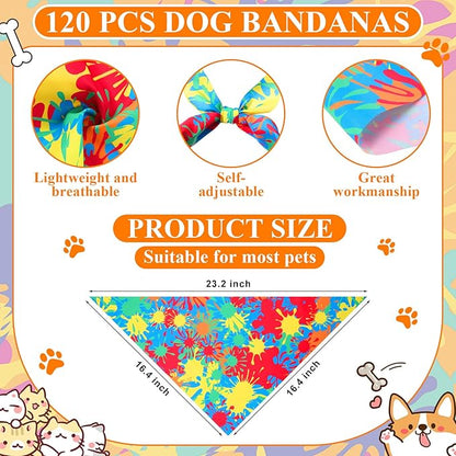 Sanwuta 120 Pcs Rainbow Tie Dye Dog Bandanas for Dogs Bulk Summer Triangle Dog Bandana for Grooming Washable Pet Scarves Adjustable Bibs Small and Medium Pets, 30 Styles