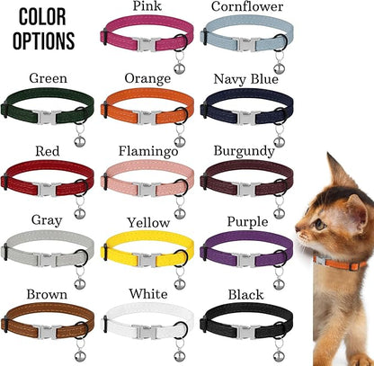 Leather Cat Collar with Buckle and Removable Bell - Non Breakaway Adjustable Soft Safety Small Pet Collars for Girl Boy Cats Kitten (Flamingo)