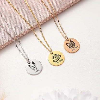 Custom Pet Portrait Necklace with Photo & Name – Dog or Cat Memorial Jewelry for Women or Men, Personalized Engraved Round Disc for Cat Loss, Birthday Gifts for Pet Owners, Dog Moms & Animal Lovers
