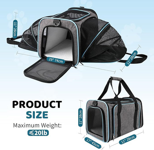 Airline Approved Pet Carrier for Cat - 17 * 11 * 11 Expandable Soft Side Pet Carrier, Collapsible Pet Travel Bag Carrier with Foldable Pet Bowl for Cat Small Animals Under 14LB