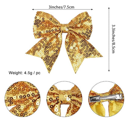 3-inch Sequined Bow Hair Clips For Baby Girls, Toddler, Kids and Young Women Birthday Party Wedding Christmas Occasions Pet Accessories Set of 2 (Royal Blue)