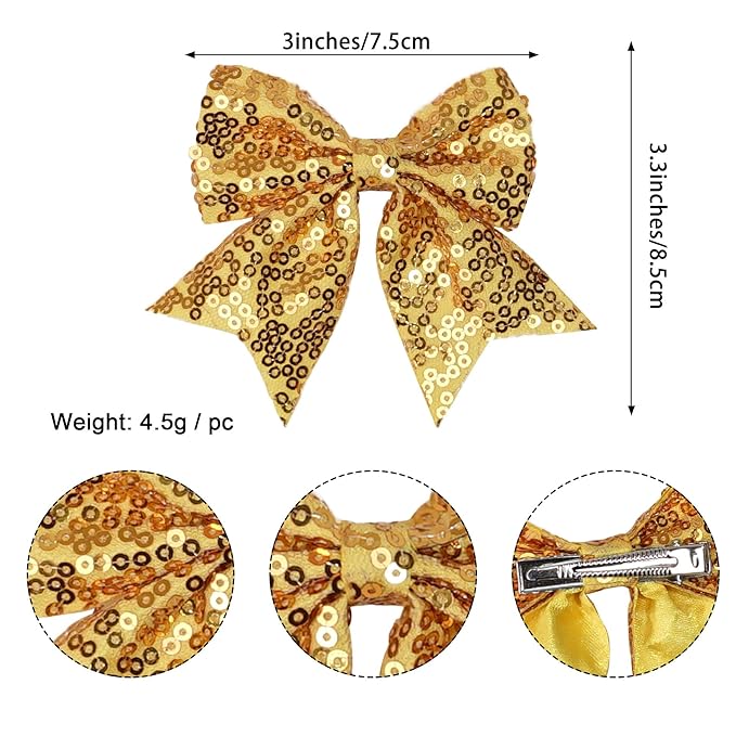 3-inch Sequined Bow Hair Clips For Baby Girls, Toddler, Kids and Young Women Birthday Party Wedding Christmas Occasions Pet Accessories Set of 2 (Dark Purple)
