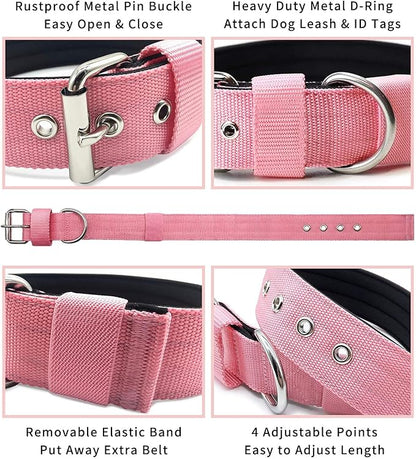 Heavy Duty Tactical Dog Collar - 1.5" Width Military Durable Thick Nylon with Adjustable Metal D Ring & Buckle Working Training K9 Collar for Medium Large Dogs (M(17"-20"), Pink)