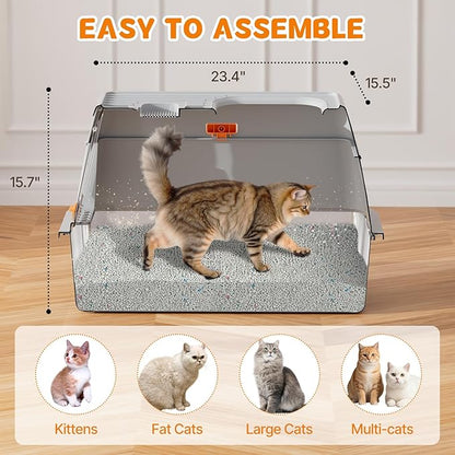 Stainless Steel Litter Box with Lid, 6” Deep Pan, Extra Large Litter Box for Big Cats, Anti-Leakage, Odor Free, Front & Top Dual Entry, Includes Litter Mat & Metal Scoop