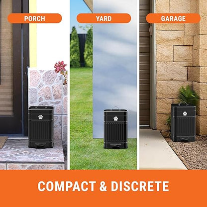 Pupzle Small Dog Poop Trash Can Outside, 1.3 Gal Metal Dog Waste Trash Can, Small Poop Bucket Outdoor with Lid, Poo Container Bin Waterproof Backyard Odor Control, 30 Bags (Black)