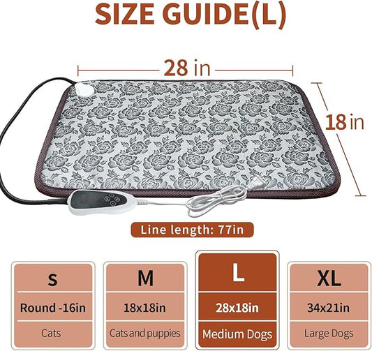 Dog Heating Pad 28x18in with Smart Thermostat Switch and Power Line Protection Tube,Obtained MET and UL Dual Certification,Waterproof Puppy Heating pad-Rose