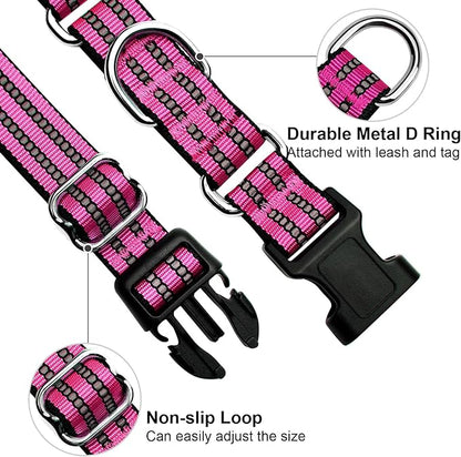 Martingale Dog Collar, Adjustable Nylon Reflective Collar with Buckle No Pull Dog Collar for Small Medium Large Dogs (Pink, M)