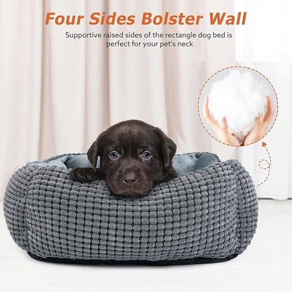 MIXJOY Dog Bed for Large Medium Small Dogs, Rectangle Washable Sleeping Puppy Bed, Soft Calming Cat Beds for Indoor Cats, Orthopedic Pet Sofa Bed, Anti-Slip Bottom with Multiple Size (20'', Grey)