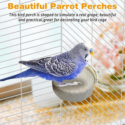 PINVNBY 8 PCS Bird Perch Parrot Beak Grinding Stone Calcium Mineral Parrot Perch Foot Claws Trimmer Chewing Toy Bird Cage Accessories for Small Medium Budgie Cockatiel Conure Lovebird (Lune)