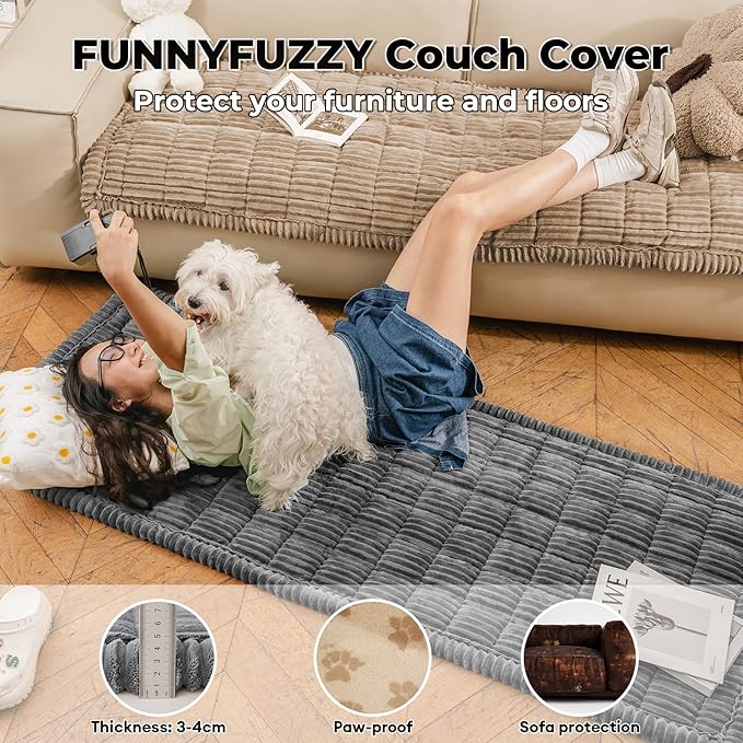 FUNNY FUZZY Pet Couch Covers for Sofa, Flannel Dog Couch Cover for Dogs Washable, Sofa Cover Furniture Protector Pet-Friendly Sofa Cover for Dogs & Kids (Light Brown, 27.6"×59.1")