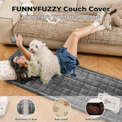 FUNNY FUZZY Pet Couch Covers for Sofa, Flannel Dog Couch Cover for Dogs Washable, Sofa Cover Furniture Protector Pet-Friendly Sofa Cover for Dogs & Kids (Light Brown, 27.6"×82.7")