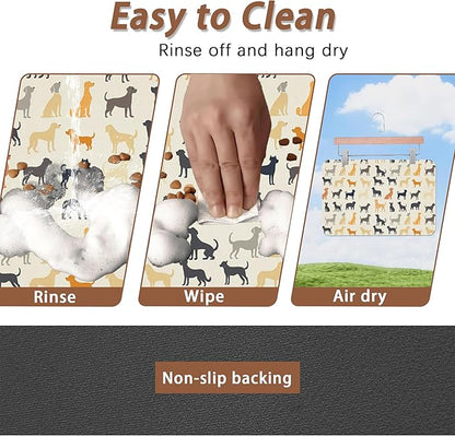 Cute Dog Cat Food Mat,Color Silhouette Absorbent Pet Feeding Mat with Rubber Backing,Non-Slip Water Bowl Placemat,Indoor Pet Accessories Supplies 12"x20"