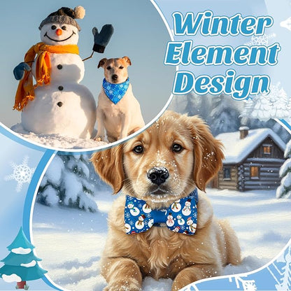 Sanwuta 50 Pcs Winter Dog Bandanas Bulk and Charm Collar Bow Ties Set 25 Snowflake Bandanas for Dogs 25 Snowflake Doggie Collar Triangle Cat Scarf Bowtie for Small Medium Large Pet Winter Costume