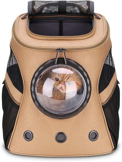 LOLLIMEOW Large Pet Carrier Backpack, Bubble Backpack Carrier for Fat Cats and Puppies,Airline-Approved(Khaki)
