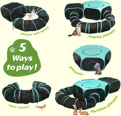 Large Outdoor Cat Enclosure Pop-Up Tent, Portable 3-in-1 Modular Pet Playpen with Zippered Mesh Windows for Indoor & Outside Use, Travel, Backyard, Park
