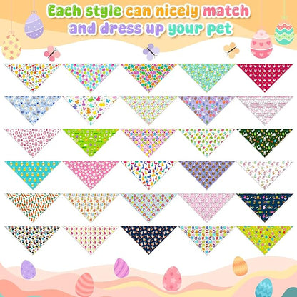 Youyole 120 Pcs Easter Dog Bandana Bulks Bunny Dog Bandanas Rabbit Egg Pet Scarf Soft Cat Triangle Scarfs Easter Day Pet Bandana Bibs for Small and Medium Breed