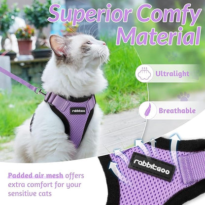 rabbitgoo Cat Harness and Leash for Walking, Escape Proof Soft Adjustable Vest Harnesses for Cats, Easy Control Breathable Reflective Strips Jacket, Light Purple, S