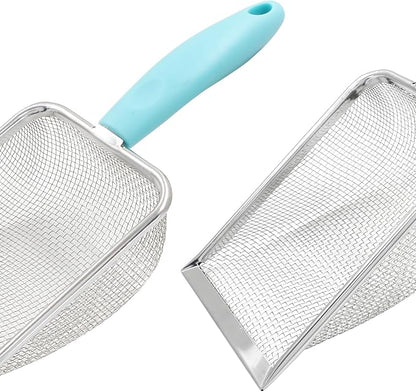 Hordion Cat Litter Scoop Stainless Steel Mesh Scooper, 2mm Mesh Non-Stick Coated Metal Litter Shovel Fine Sand Litter Scooper for Litter Box Kitten Pooper Lifter, Cyan