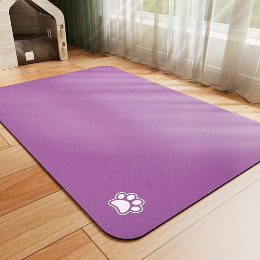 Dog Food Mat - Absorbent Cat Mat for Food and Water, No Stains Pet Feeding Bowl Mat, Easy to Clean Pet Placemats, Quick Dry Dog Water Dispenser Mat for Messy Drinkers | Paw Purple 18"x 28"