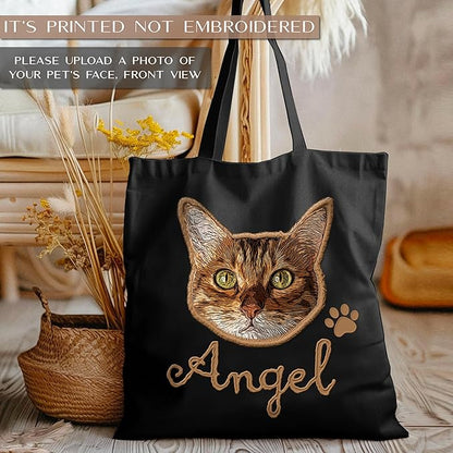 Personalized Canvas Pet Tote Bag for Dog & Cat Owners - Custom Gift with Photo & Name - Present for Dog Moms & Cat Dads
