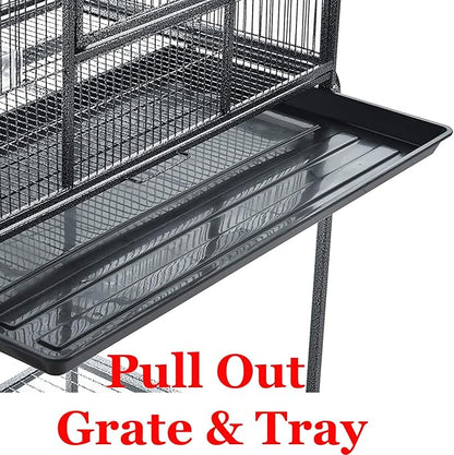 54" Large Wrought Iron Breeding Flight Canary Parakeet Cockatiel Lovebird Finch Cage Side Nesting Box Doors with Removable Rolling Stand