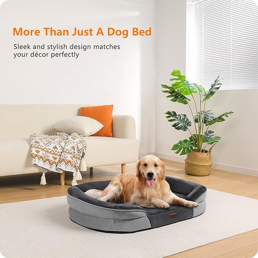 Dwanton Orthopedic Dog Bed for Large Dogs with Gel Memory Foam, Waterproof Dog Sofa, Washable Pet Bed with Four Sided Bolster Cushion, Removable Cover & Non-Slip Bottom, 42", Dark Gray