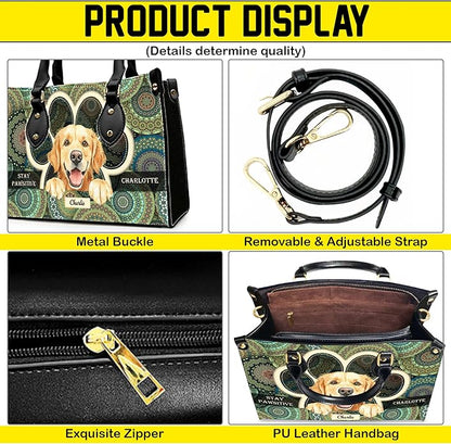 Personalized Pet Mom Leather Handbag – Custom Name Dog Cat Photo Purse, Pet Lover Gifts for Women, Christmas