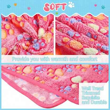 Tatuo 4 Pcs Dog Blanket for Pet Cat Blankets Indoor Puppy Teething Stuff Toys Paw Print Fleece Soft Blanket Sleep Mat for Guinea Pig Cage(Pink,Small(24 x 16 Inch),Square)