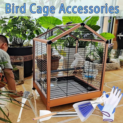 6pcs Set Bird Cage Cleaner Kit - Stainless Steel Poop Remover & Scraper Tool- Essential Bird Cage Accessories for Parakeet Items & Small Animal Cage Cleaning