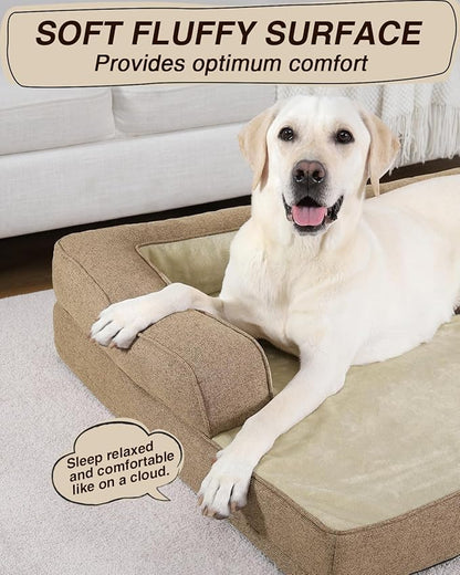 KSIIA Washable Dog Bed XXXL Senior Dog, Orthopedic Warm Soft Pet Sofa Waterproof Pet Couch with Sides, Non-Slip and Egg-Crate Foam Jumbo Beds with Removable Cover, 53x36Inch, Brown