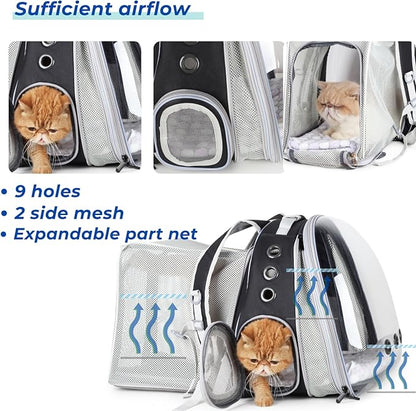 Lollimeow Expandable Cat Backpack Carrier for Large Cats & Small Dogs - Airline Approved Pet Bubble Backpack with Dual-Side Expansion, Perfect for Travel, Hiking & Outdoor Adventures, Up to 16lbs