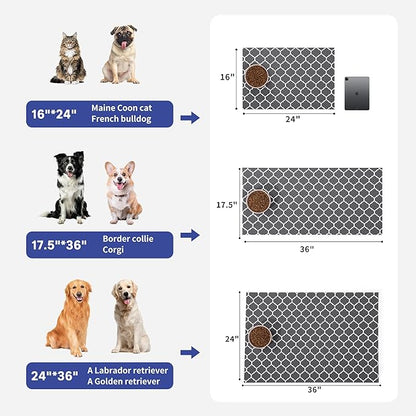 Cooyes Large Dog Food Mat 24"×36", Ultra-Absorbent Dog Bowl Mat for Food and Water, Pet Feeding Mat with Non-Slip Rubber Back, Cat Placemats with Water-Locking Bottom That Protects Floors