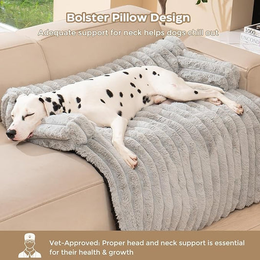 Avont Dog Bed Mat for Couch, Warm Fluffy Calming Sofa Topper Furniture Protector for Small Medium Large Dogs Cats with Removable Washable Cover -Lightgrey(M)