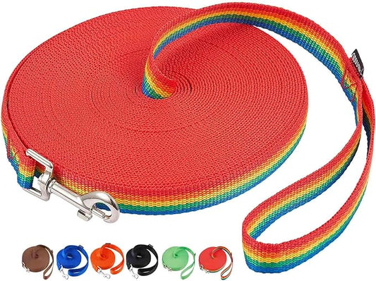 AmaGood Dog Training Leash Long Recall Training Agility Leash-15 ft 20 ft 30 ft 50 ft Long Lead Leash for Dog Training,Recall,Play,Safety,Camping (15feet, Rainbow)