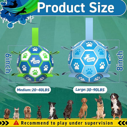 QDAN Dog Toy Balls, Dog Soccer Ball with Straps, Outdoor Dog Toys, Pet Training Soccer for Medium Large (6 Inch)