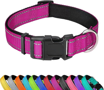 Reflective Dog Collar, Adjustable Soft Neoprene Padded Nylon Pet Collars with Buckle for Medium Dogs, Rose Red,M