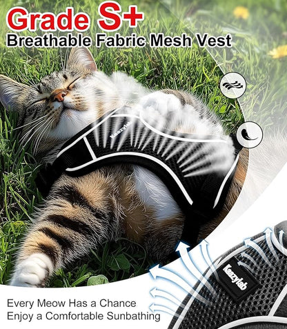 Cat Harness and Leash for Walking Escape Proof Soft Adjustable Cat Leash Breathable Comfortable Vest Easy to Wear Kitten Harness for Outdoor Travel Black S