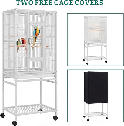 YITAHOME 53.9 inches Metal Bird Cage for Parakeets: Large Parrot Cages with Seed Catcher & Birdcage Cover with Rolling Stand & Brakes for Lovebirds Cockatiels Pigeon Finches